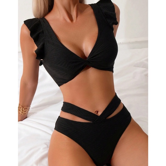 BellanBlue Other - Black Ruffle Sleeve High Waist Swim Beach Bikini
